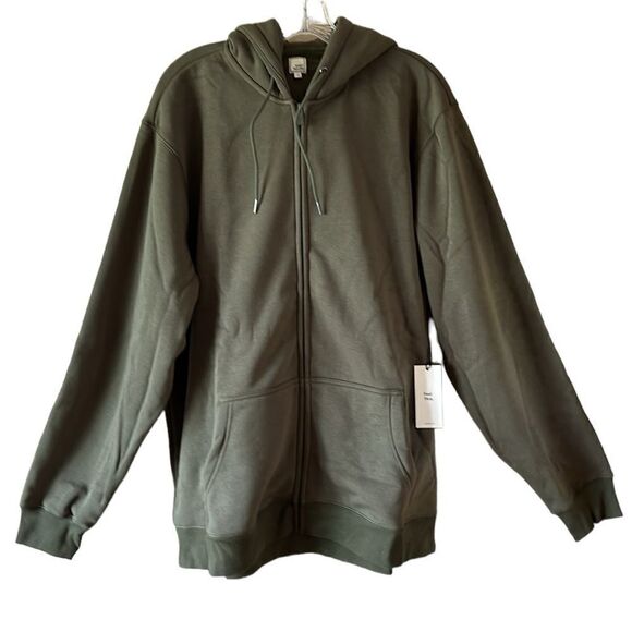 NEW Swet Tailor Mens Army Green Stretch Fleece Zip Hoodie - Picture 8 of 8